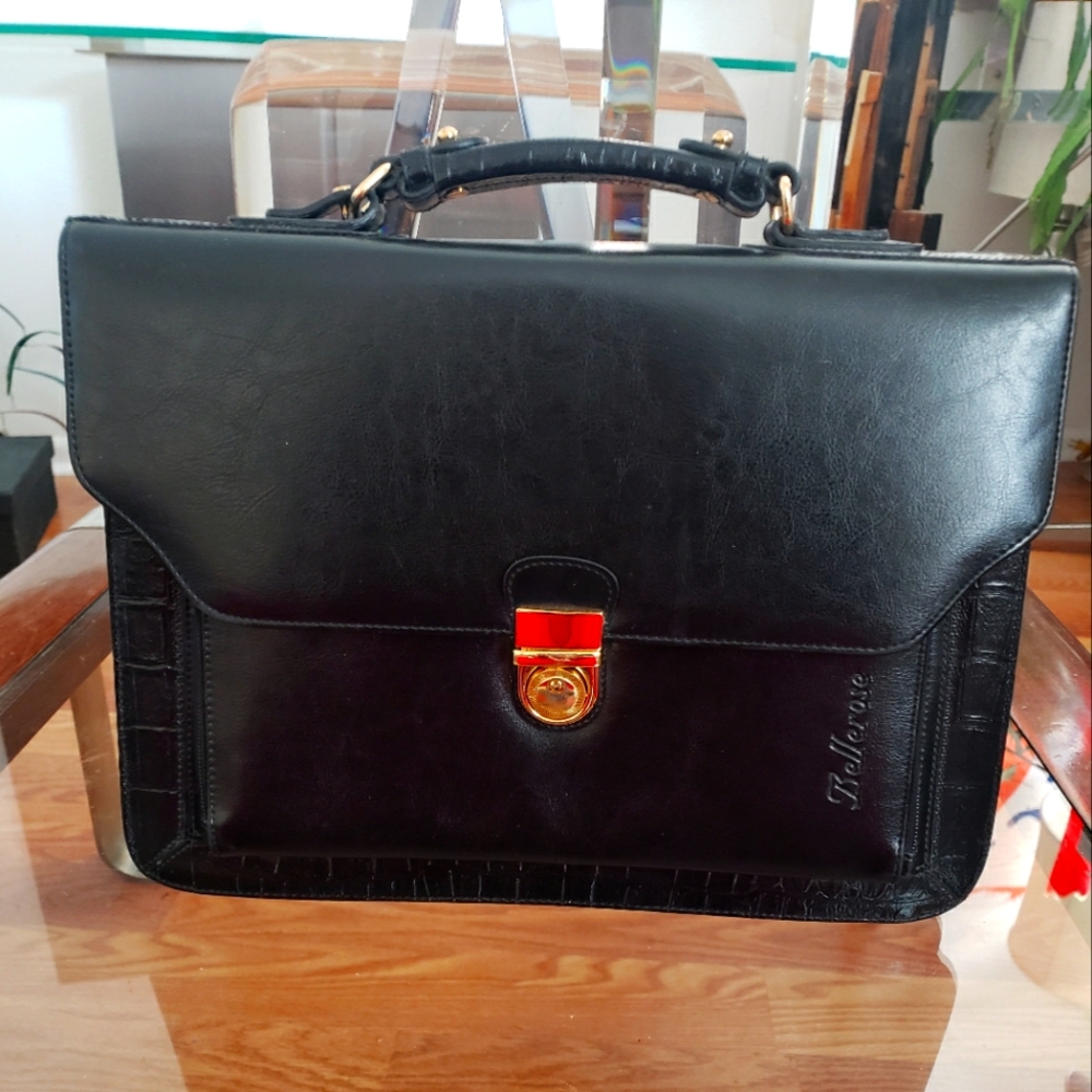 Briefcase black croc embossedBELLE ROSE